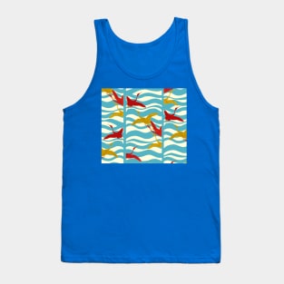 RED YELLOW FLYING CRANES ON WHITE BLUE SEA WAVES Tank Top